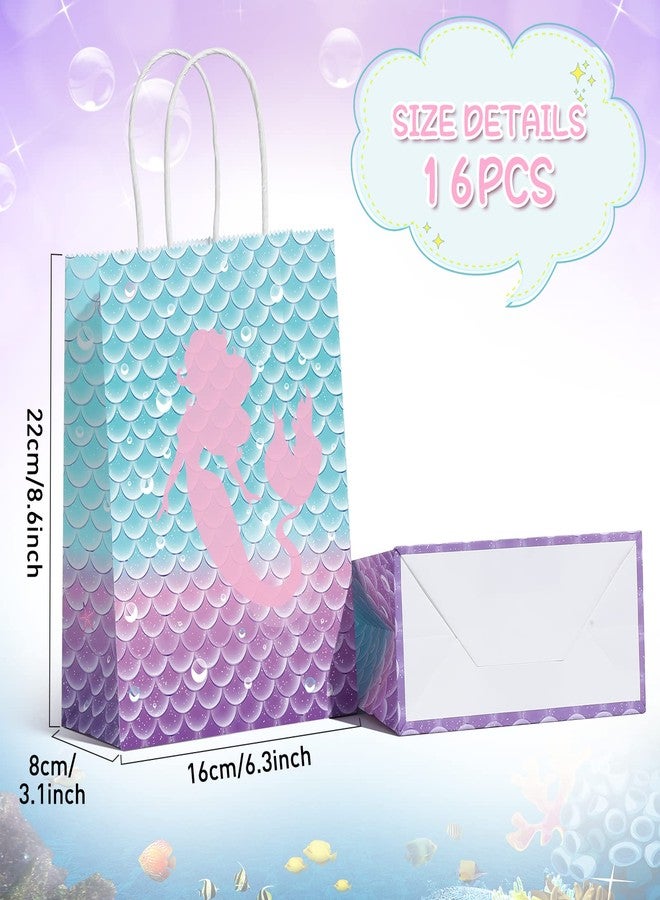 Jectivs 16 Piece Mermaid Birthday Party Favor Bags - Kraft Paper Gift Bags with Handles for Kids' Little Mermaid Themed Baby Shower Party Supplies - Image 2